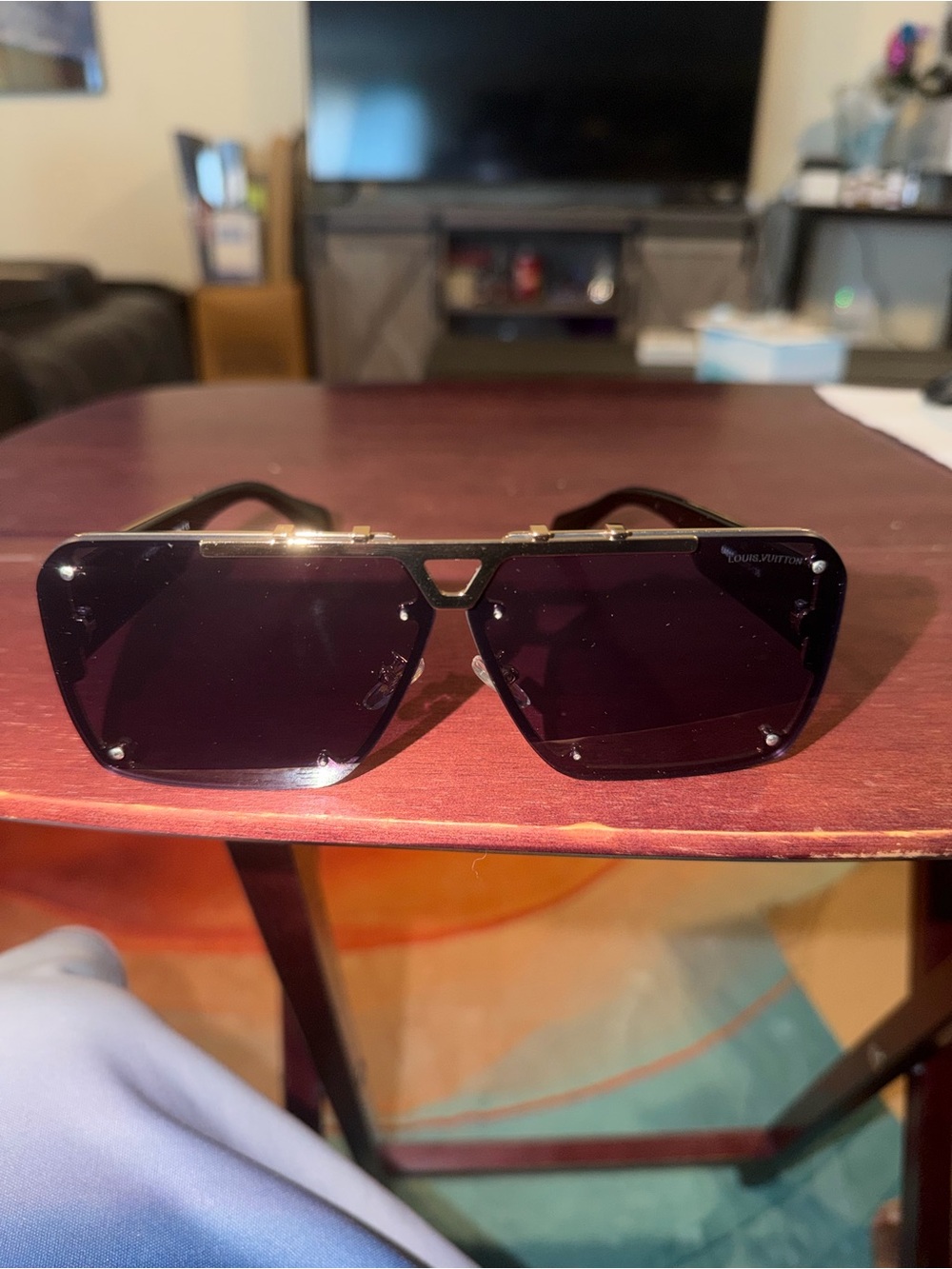 Louis Vuitton Black Hexagonal Shield Sunglasses with Gold Accent